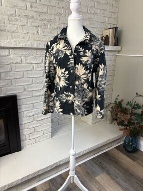 Stefi Lara Black & Cream Sunflower Chore Jacket Button Front Size L-12
